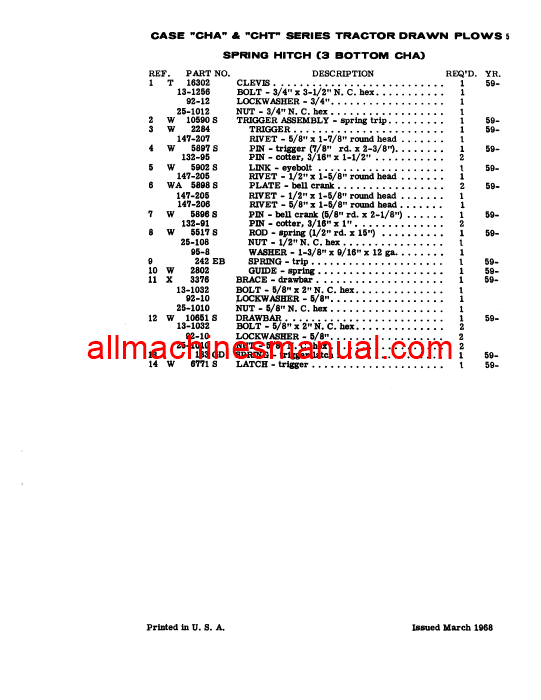 Case IH CHA and CHT Pull Type Tractor Pdf Parts Manual A794