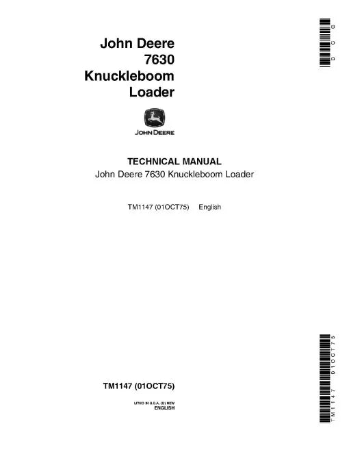 John Deere 7630 Knuckleboom Loader Service Technical Manual (TM1147)