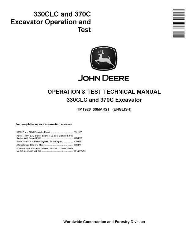 Operation and Test Manual - John Deere 330C LC and 370C Crawler Excavator (TM1926)