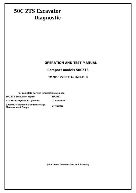 Operation and Test Manual - John Deere 50C ZTS Compact Excavator (TM2056)