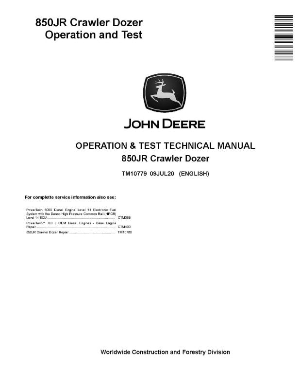 Operation and Test Manual - John Deere 850JR Military Crawler Dozer (TM10779)
