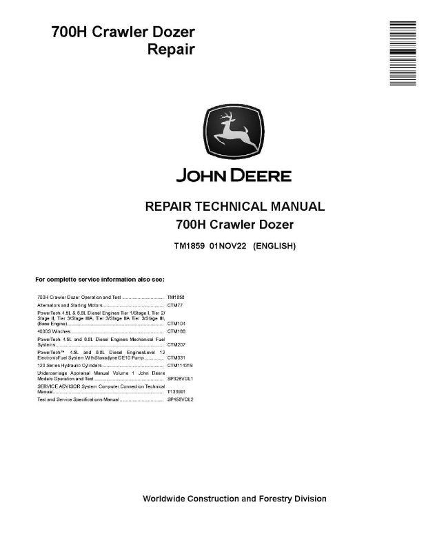 Repair Manual - John Deere 700H Crawler Dozer (TM1859)