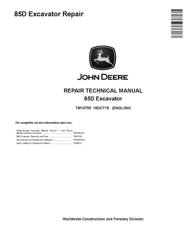 Repair Manual - John Deere 85D Crawler Excavator (TM10755)