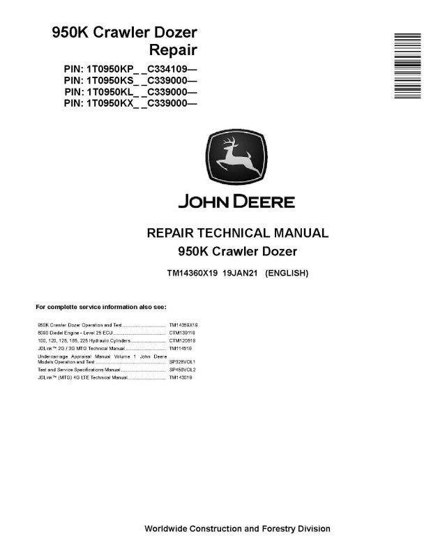 Repair Manual - John Deere 950K Crawler Dozer (SN. from C334109) (TM14360X19)