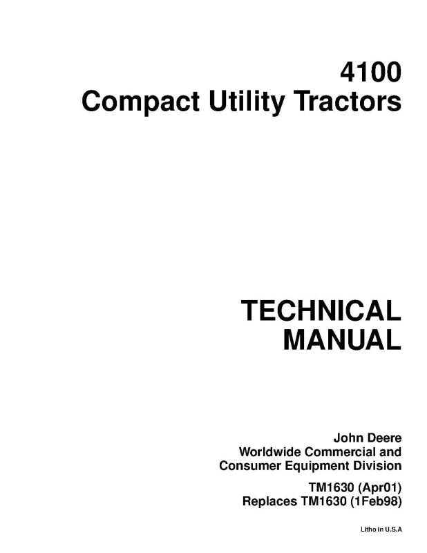Technical Manual John Deere 4100 Compact Utility Tractors (tm1630)