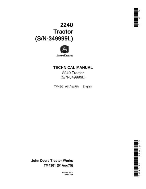 Technical Service Manual - John Deere 2240 Utility Tractor (tm4301)