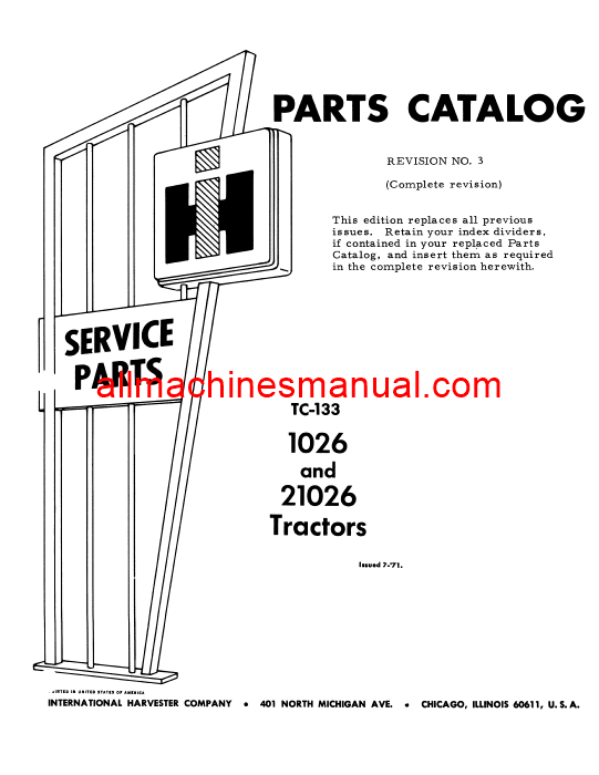 Download Case IH 1026 Tractor Parts Manual TC-133