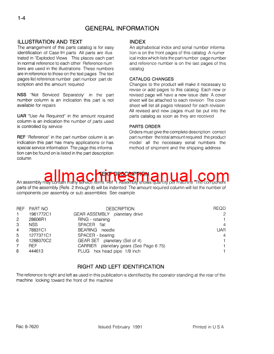 Download Case IH 1130, 1140 Tractor Parts Manual 8-7620