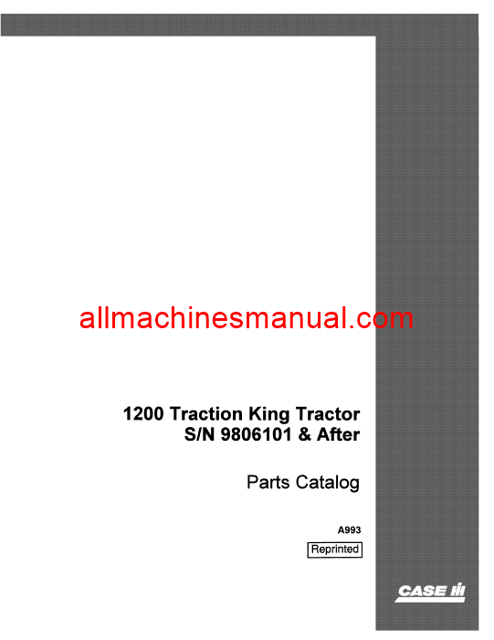 Download Case IH 1200 Traction King Tractor Parts Manual A993