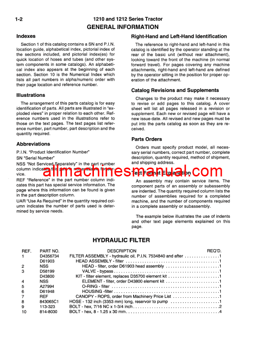 Download Case IH 1210, 1212 Tractor Parts Manual 9-39053