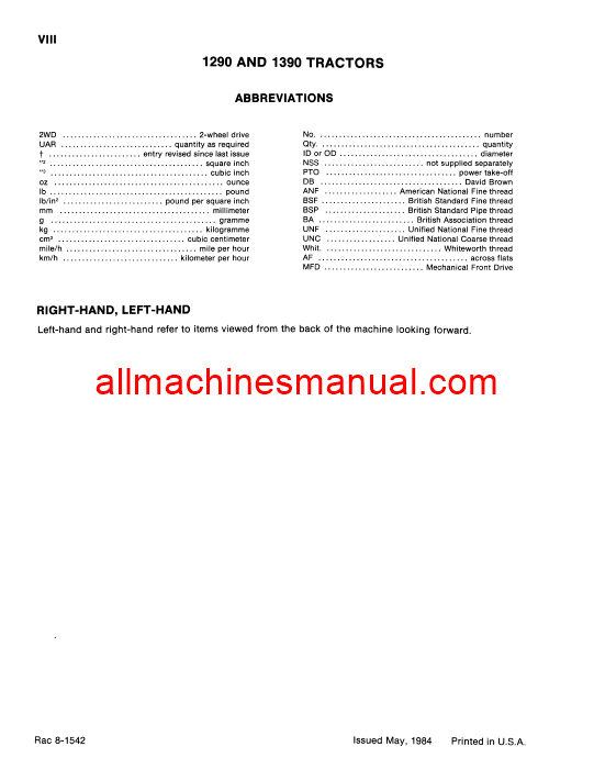 Download Case IH 1290, 1390 Tractor Parts Manual 8-1542