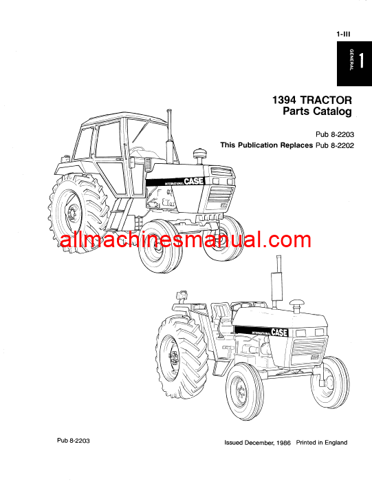 Download Case IH 1394 Tractor Parts Manual 8-2203