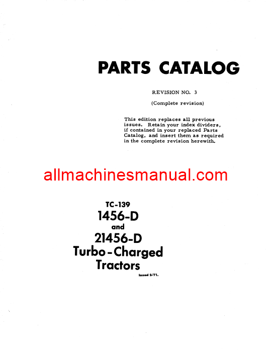 Download Case IH 1456 & 21456D Tractor Parts Manual TC-139