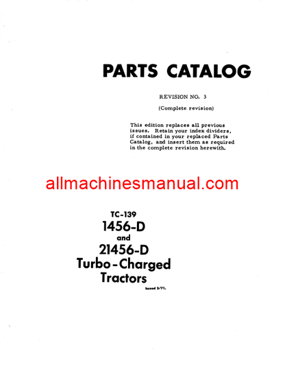 Download Case IH 1456 & 21456D Tractor Parts Manual TC-139