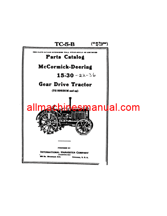 Download Case IH 15-30 Gear Drive - McCormick -Deering Tractor Parts Manual TC-5-B