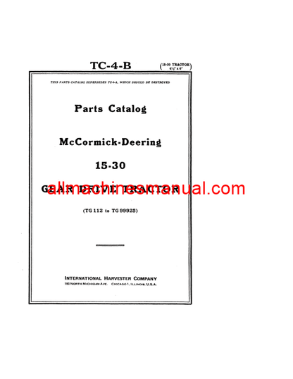 Download Case IH 15-30 Gear Tractor Parts Manual TC-4-B