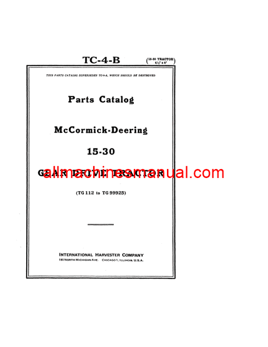 Download Case IH 15-30 Gear Tractor Parts Manual TC-4-B