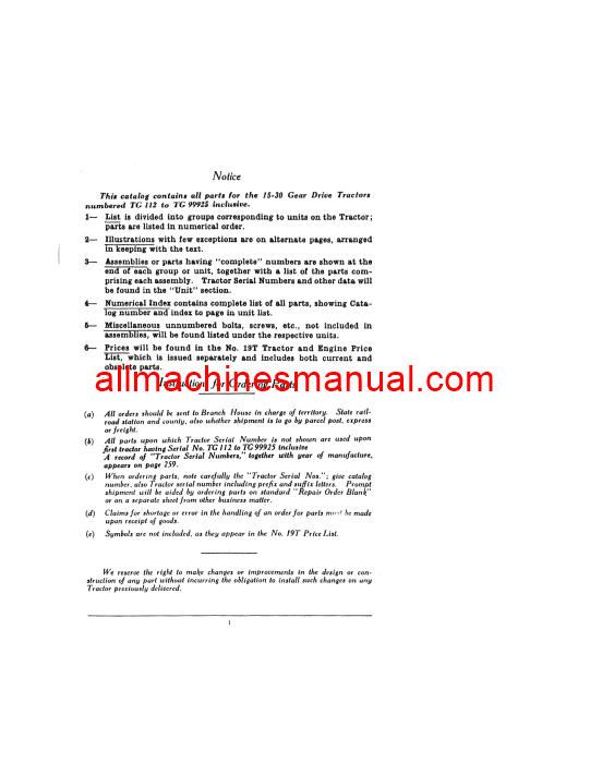 Download Case IH 15-30 Gear Tractor Parts Manual TC-4-B