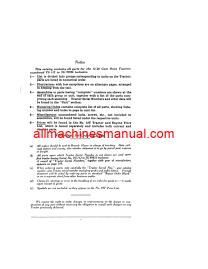 Download Case IH 15-30 Gear Tractor Parts Manual TC-4-B