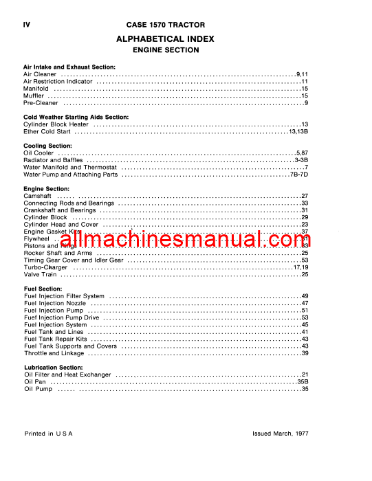 Case IH 1570 and Spirit of `76 Tractor Parts Manual Download