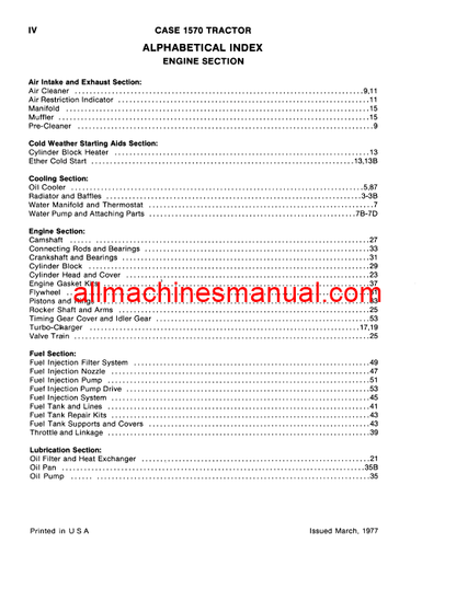 Case IH 1570 and Spirit of `76 Tractor Parts Manual Download