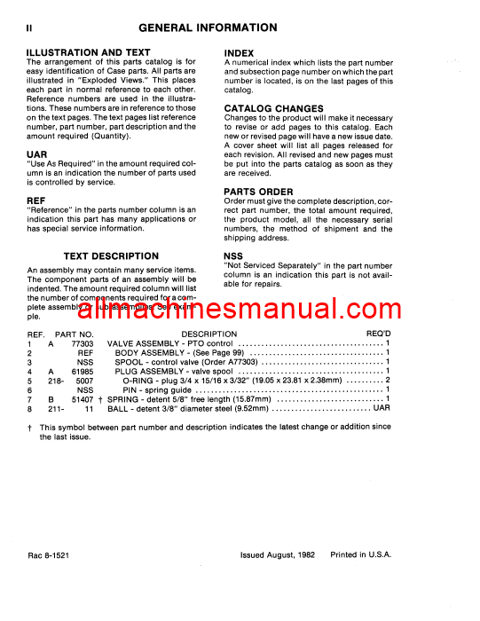 Case IH 1690 Tractor Pdf Parts Manual 8-1521