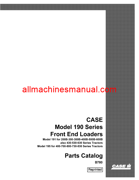 Download Case IH 190 Series Front End Loaders Tractor Parts Manual B780