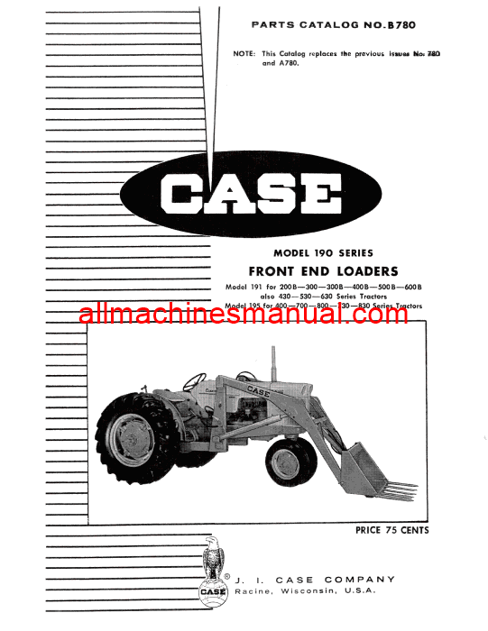 Download Case IH 190 Series Front End Loaders Tractor Parts Manual B780