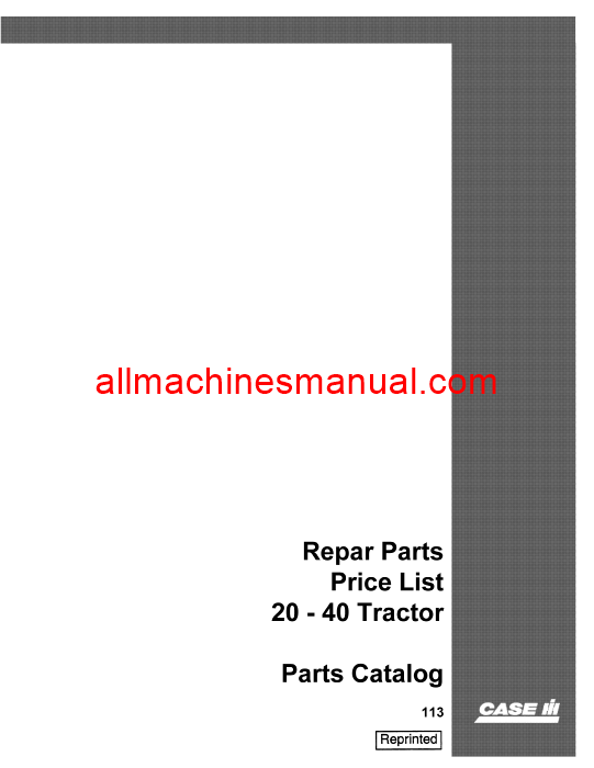 Download Case IH 20-40 Tractor Parts Manual 113