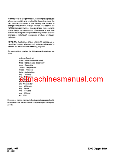 Case IH 2200 Digger DisK Tractor Pdf Parts Manual 37-113R2