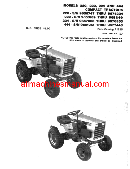 Download Case IH 220, 222, 224, 444 Compact Tractor Parts Manual A1322