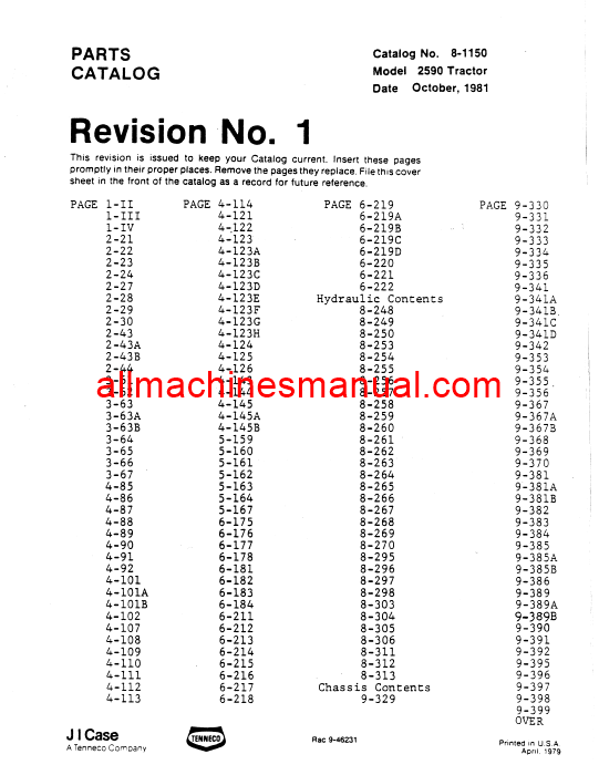 Case IH 2590 Tractor Pdf Parts Manual 8-1150