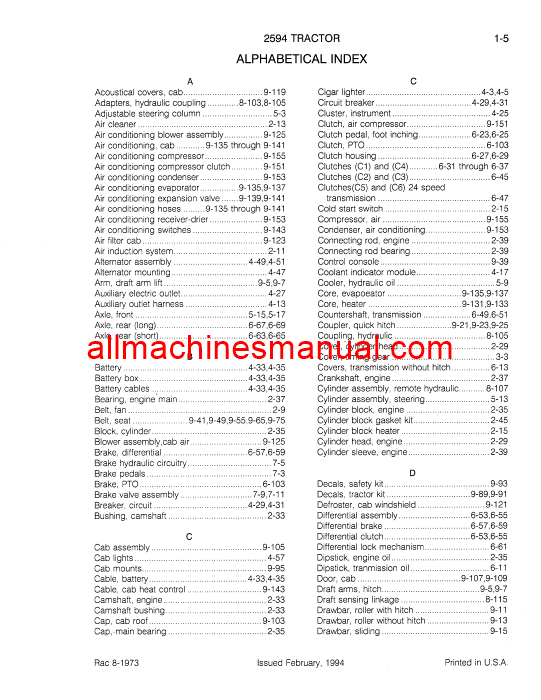 Case IH 2594 Tractor Pdf Parts Manual 8-1973