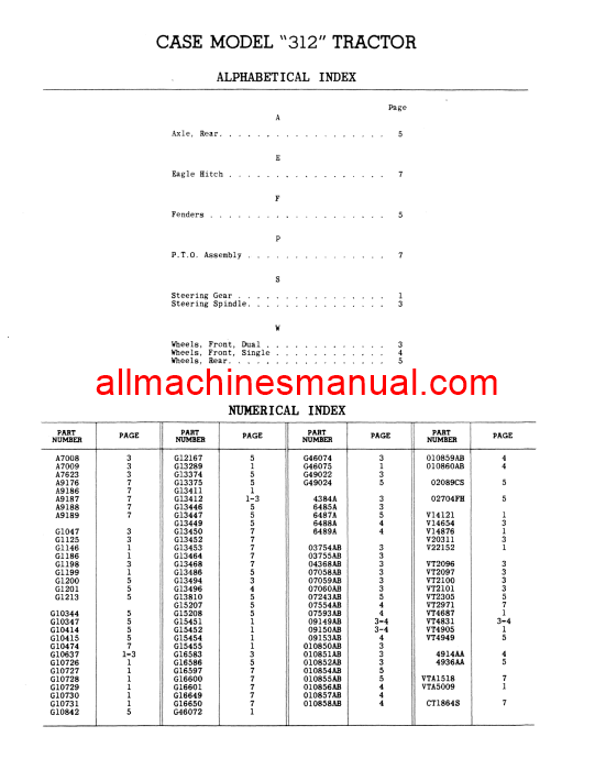 Download Case IH 312 Tractor Parts Manual RI354