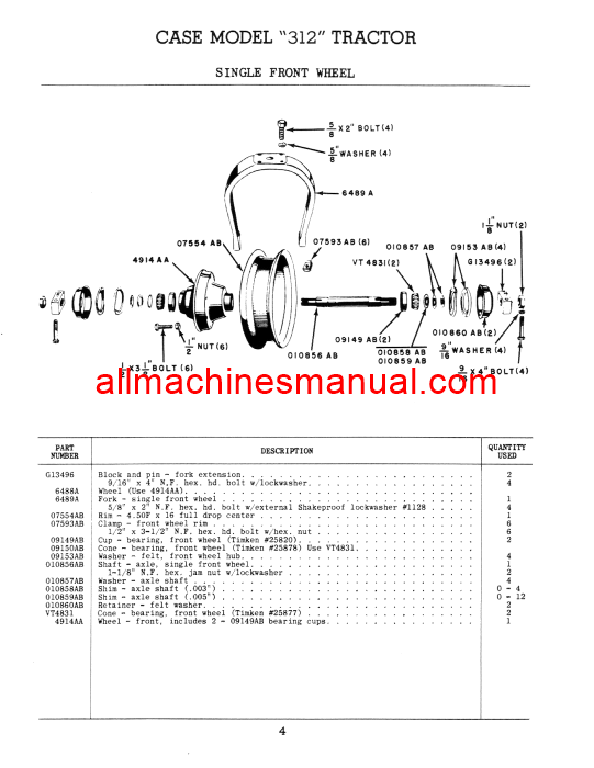 Download Case IH 312 Tractor Parts Manual RI354