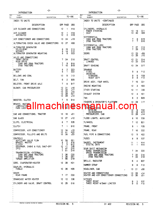 Case IH 3388, 3588, 3788 Tractor Pdf Parts Manual TC-190