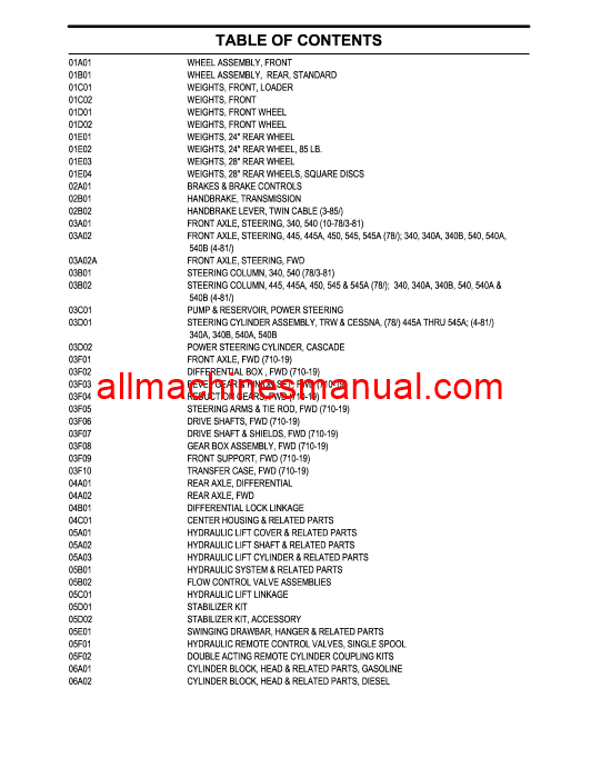 Download Case IH 340A, 340B, 445A, 450, 540, 545 Tractor Parts Manual 87036356