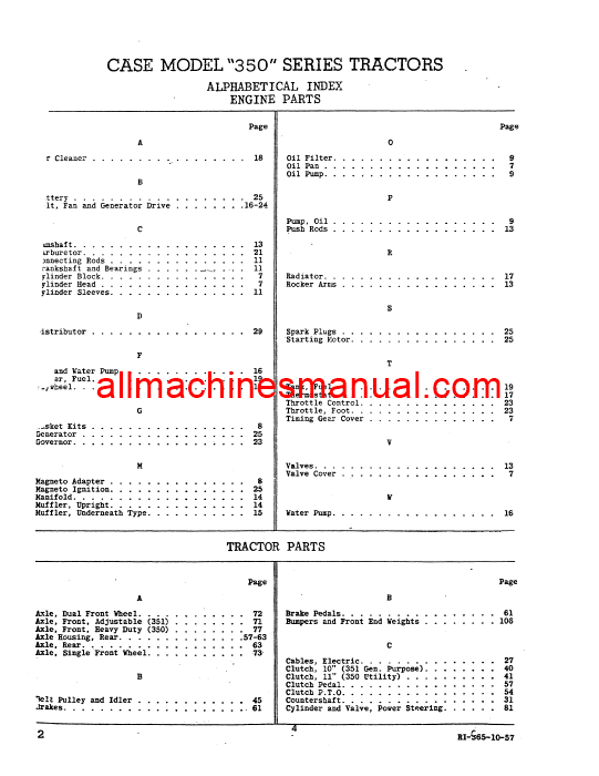 Download Case IH 350 Series Tractor Parts Manual RI365