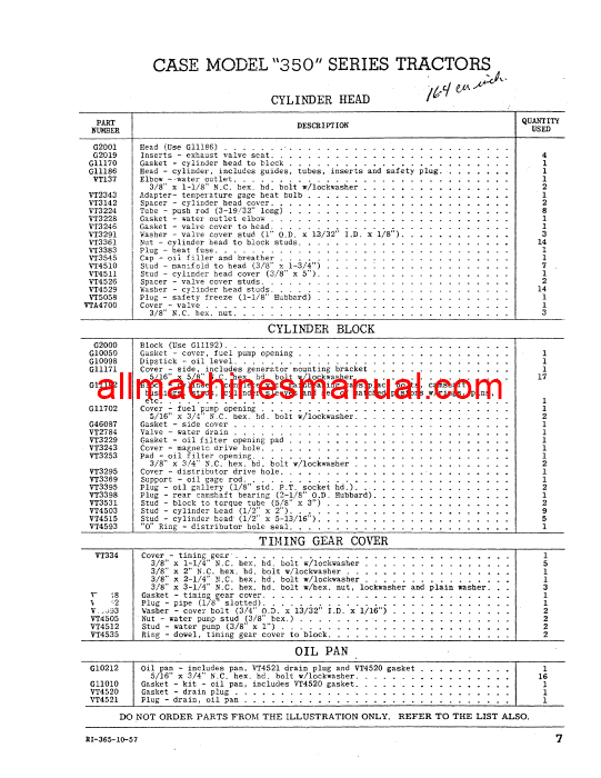 Download Case IH 350 Series Tractor Parts Manual RI365