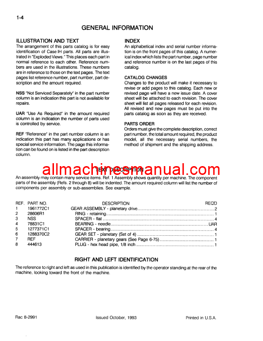 Case IH 3594 Tractor Pdf Parts Manual 8-2991