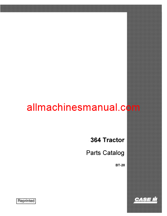 Download Case IH 364 Tractor Parts Manual BT-20