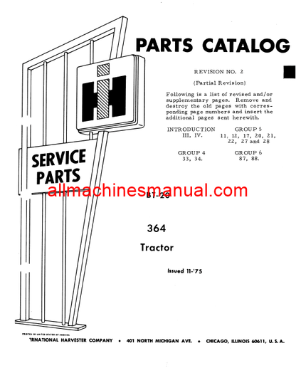 Download Case IH 364 Tractor Parts Manual BT-20