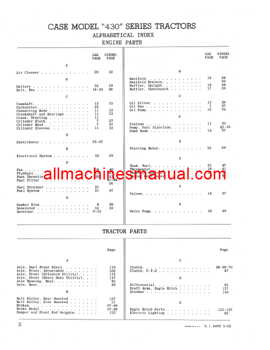 Download Case IH 430 Tractor Parts Manual RIA402