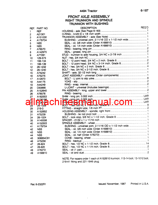 Case IH 4494 Tractor Pdf Parts Manual 8-2322