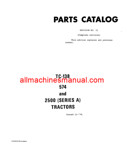 Download Case IH 574 And 2500 Series A Tractor Parts Manual TC-138