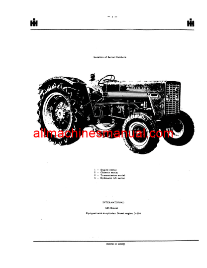 Download Case IH 624 Diesel Tractor Parts Manual TC-204-A