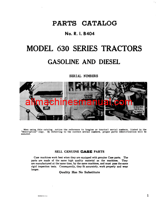 Download Case IH 630 Series Tractor Parts Manual RIB404