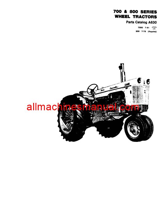 Download Case IH 700, 700B, 800, 800B Tractor Parts Manual A630