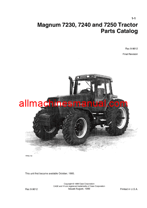 Case IH 7230, 7240, 7250 Magnum Tractor Pdf Parts Manual 8-9612