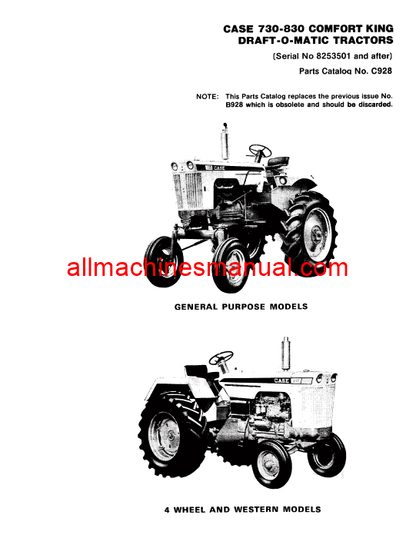 Download Case IH 730, 830 Comfort King Tractor Parts Manual C928